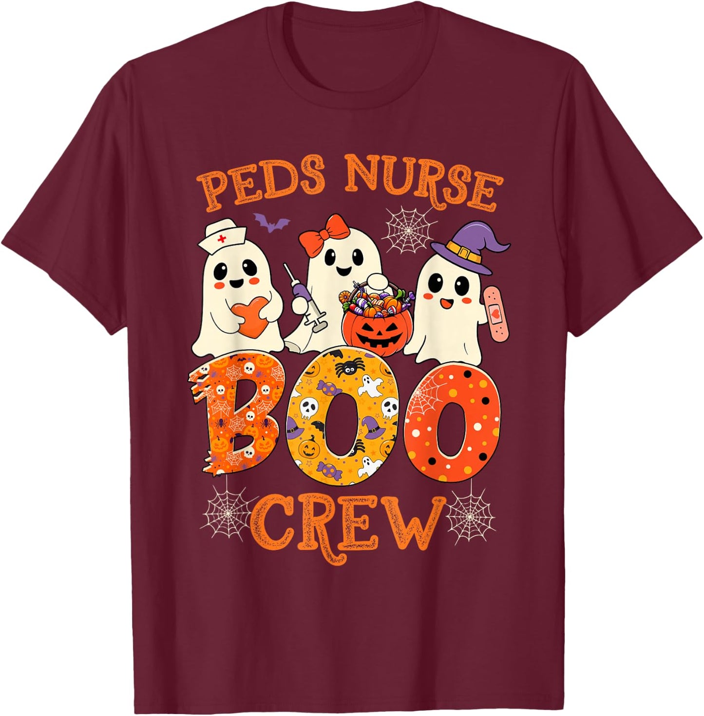 PEDS Nurse Boo Crew Funny Ghost Halloween Spooky Costume T-Shirt - T-Shirt | Maroon