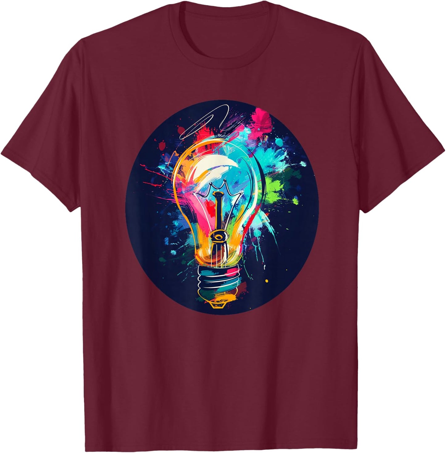 Funny Light Bulb Outfit -Adult , Black, Small, Short Sleeve, Graphic, Modern, Casual, Lightning Theme, Light Bulb Costume T-Shirt - T-Shirt | Maroon