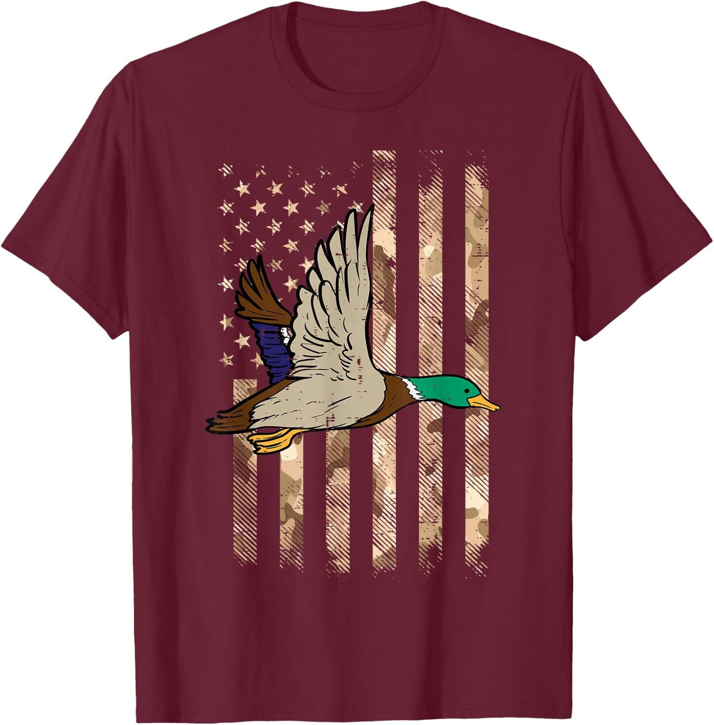 Duck Camo US Flag Vintage Patriotic Hunter Men Women Kids T-Shirt - T-Shirt | Maroon