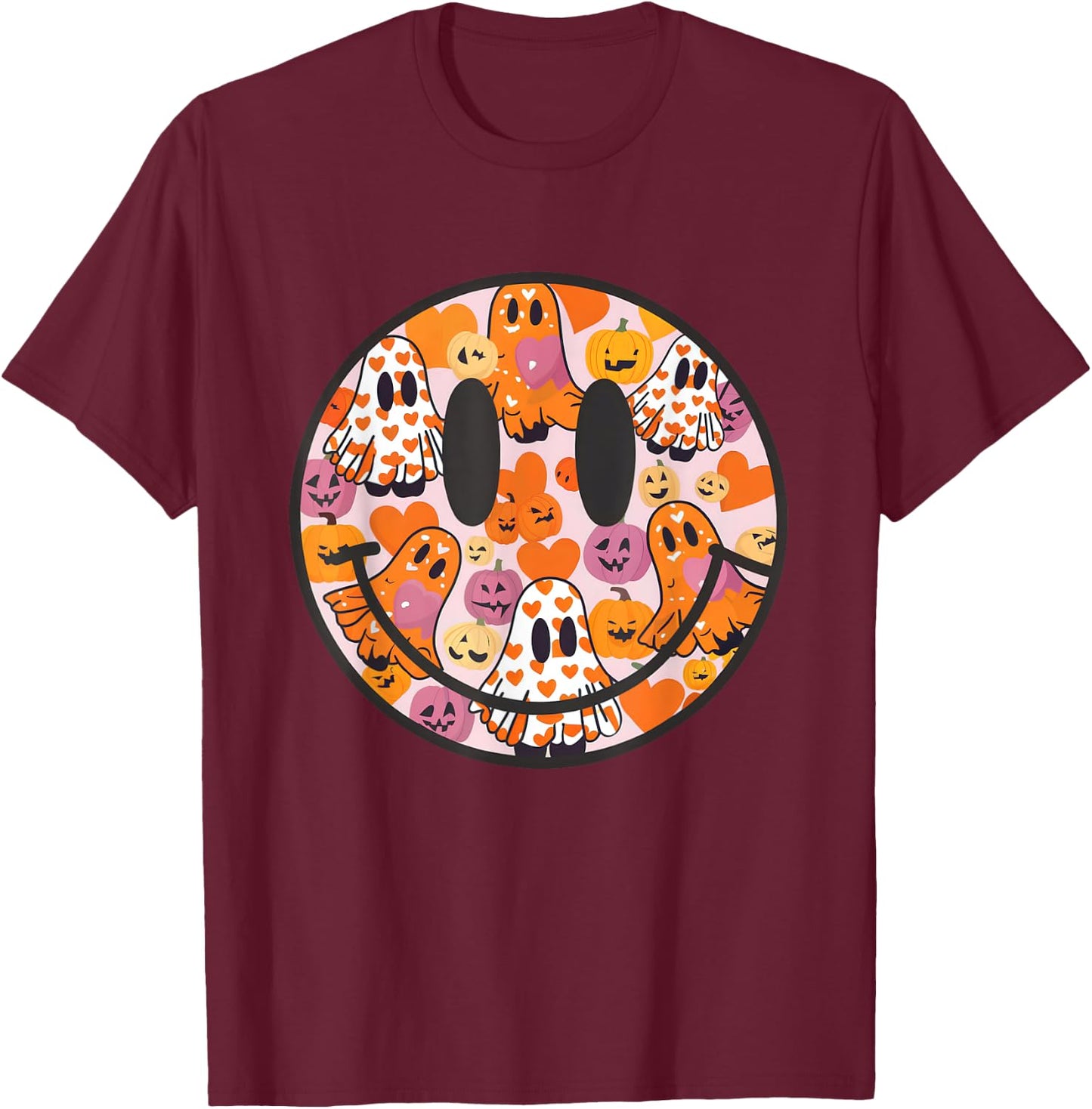 Halloween Smile Face Ghost Spooky Season Girls Kids T-Shirt - T-Shirt | Maroon