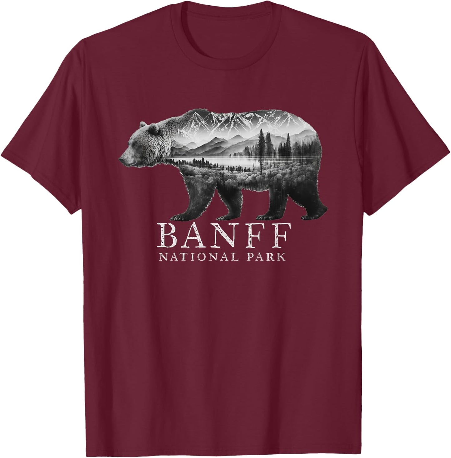 Banff National Park Bear Mountains Forest T-Shirt - T-Shirt | Maroon