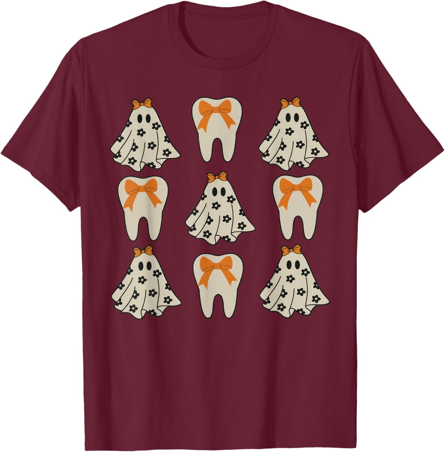 Floral Ghost Teeth Dental Dentist Halloween Costume T-Shirt - T-Shirt | Maroon
