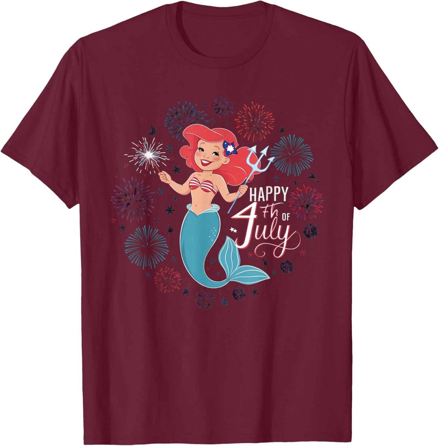 Patriotic Happy 4th of July Mermaid Cute Kids Men T-Shirt - T-Shirt | Maroon