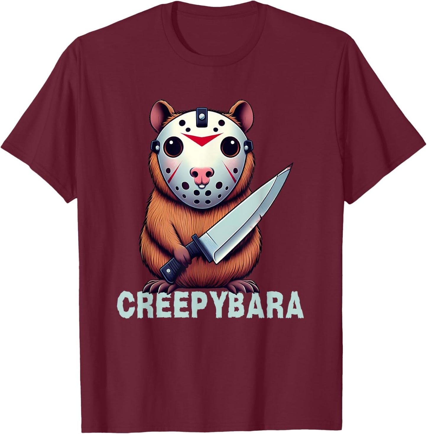 Creepybara Horror Capybara – Funny Halloween Scary Animal T-Shirt - T-Shirt | Maroon