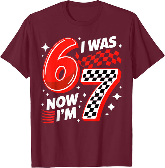 7th Racing Birthday I was 6 Now I'm 7 Boys 7 Year Old T-Shirt - T-Shirt | Maroon