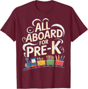 All Aboard For Pre-K Back To School Pre-K Crew Pre-K Teacher T-Shirt - T-Shirt | Maroon