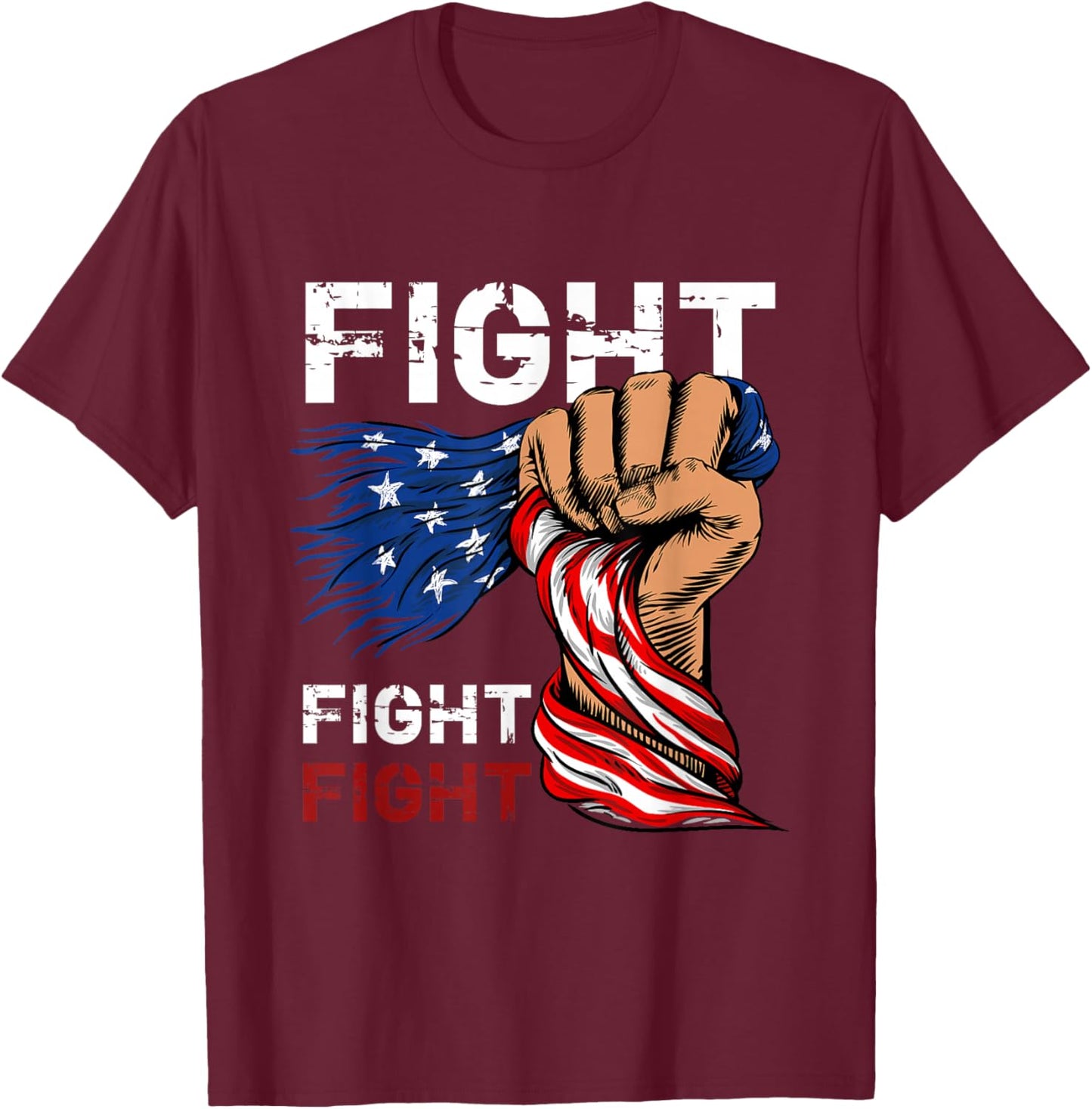 Fight Fight Fight American Flag Fist T-Shirt - T-Shirt | Maroon