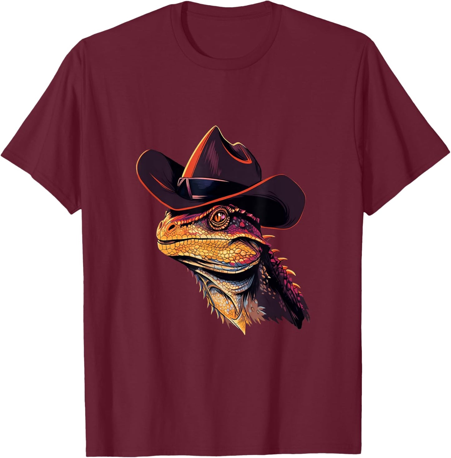 Bearded Dragon Cowboy Hat Reptile Lizard Western T-Shirt - T-Shirt | Maroon