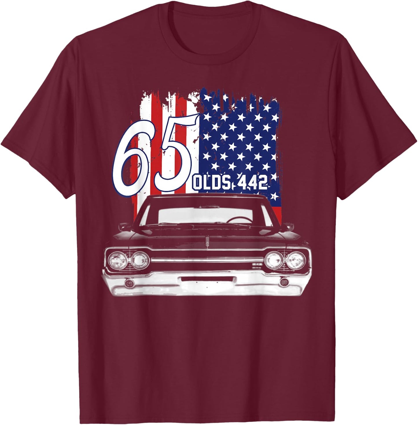 1965 65 Olds 442 Muscle Car T-Shirt - T-Shirt | Maroon