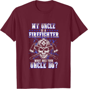 Kids My Uncle Is A Firefighter What Does Your Uncle Do Funny Baby T-Shirt - T-Shirt | Maroon