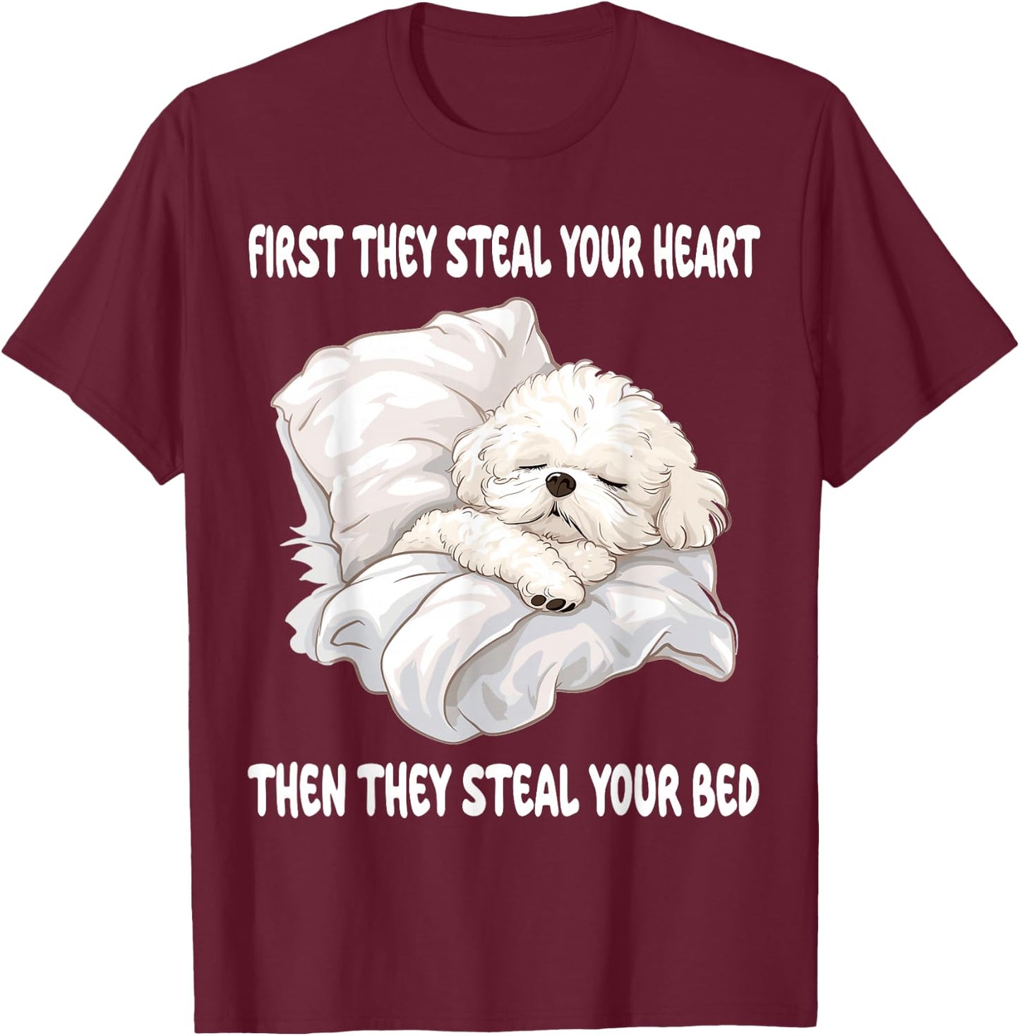 Bichon Frise Sleeping Pajamas Nightgown T-Shirt - T-Shirt | Maroon