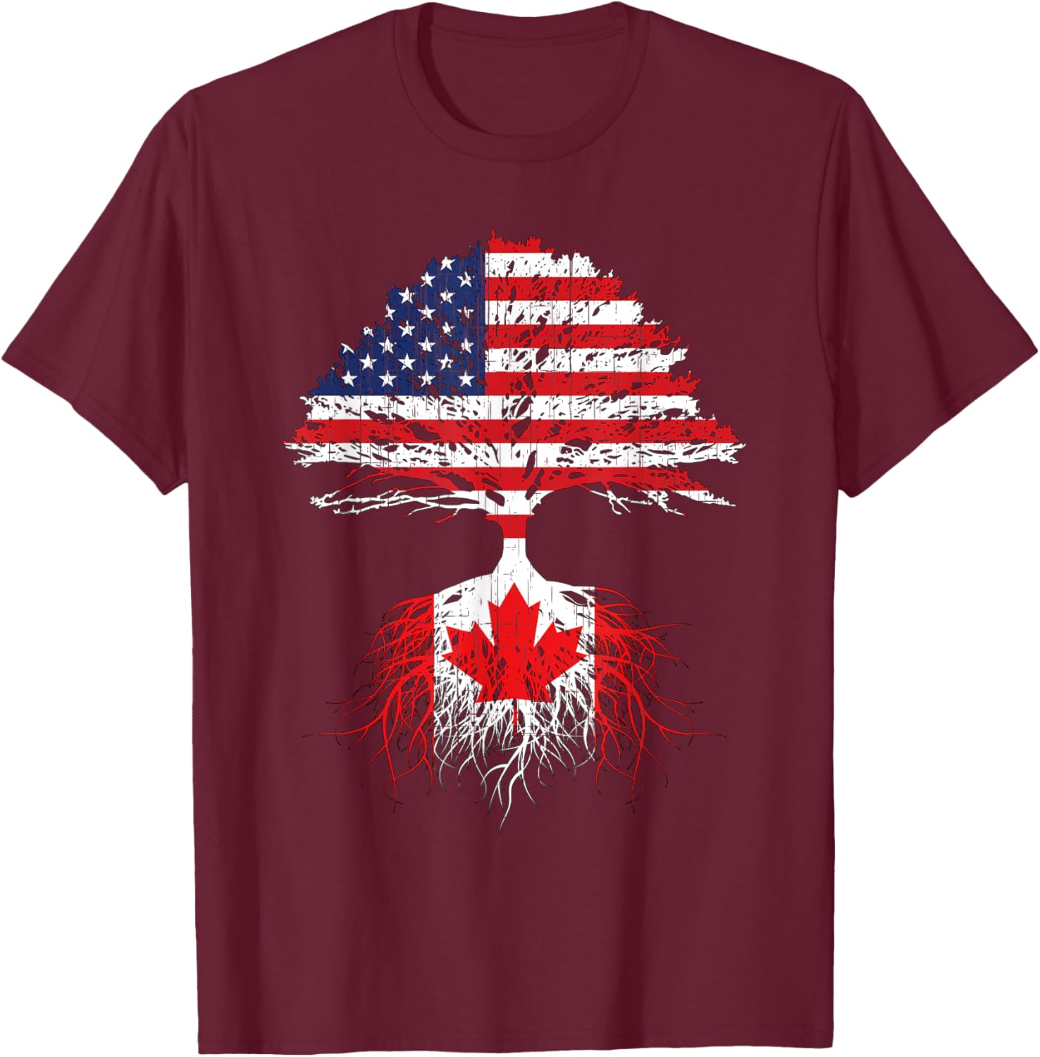Canadian Roots American Grown Canada Flag Men Women T-Shirt - T-Shirt | Maroon