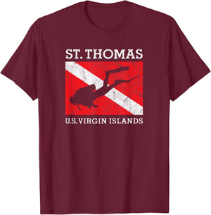 Vintage St Thomas USVI Scuba Dive Flag Vacation Souvenir T-Shirt - T-Shirt | Maroon