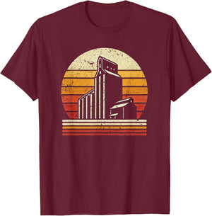 Rustic Grain Elevator - Retro Sunset Gifts for Farmers T-Shirt - T-Shirt | Maroon