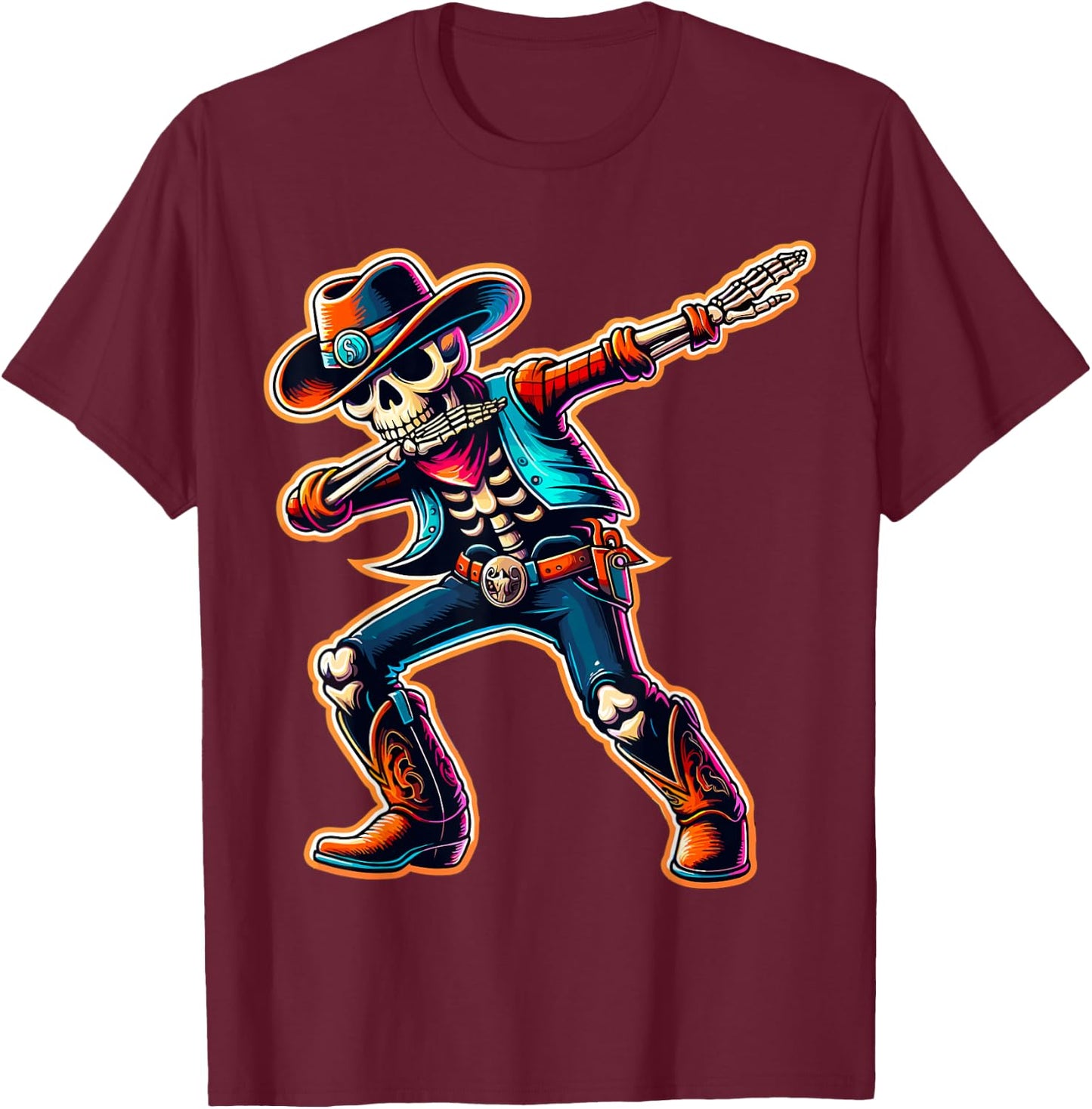 Magical and Funny Cowboy Gifts Cowboy Dabbing Skeleton Halloween Western T-Shirt - T-Shirt | Maroon