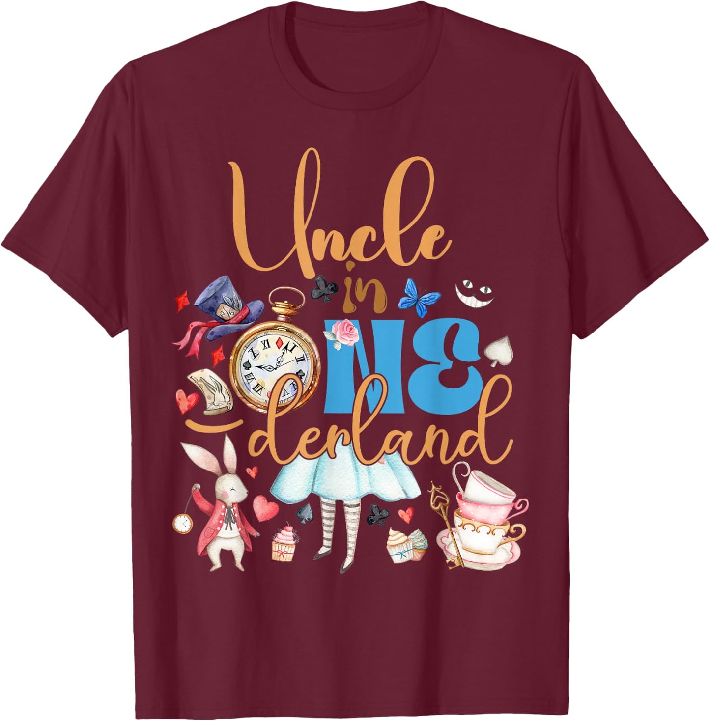Alice uncle in ONEderland Birthday Family T-Shirt - T-Shirt | Maroon