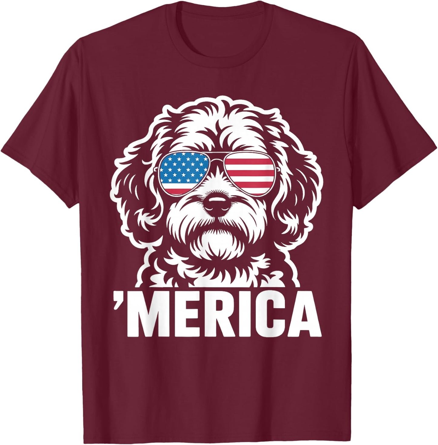 Patriotic USA American Flag 4th of July Cavapoo T-Shirt - T-Shirt | Maroon