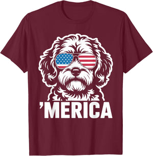 Patriotic USA American Flag 4th of July Cavapoo T-Shirt - T-Shirt | Maroon