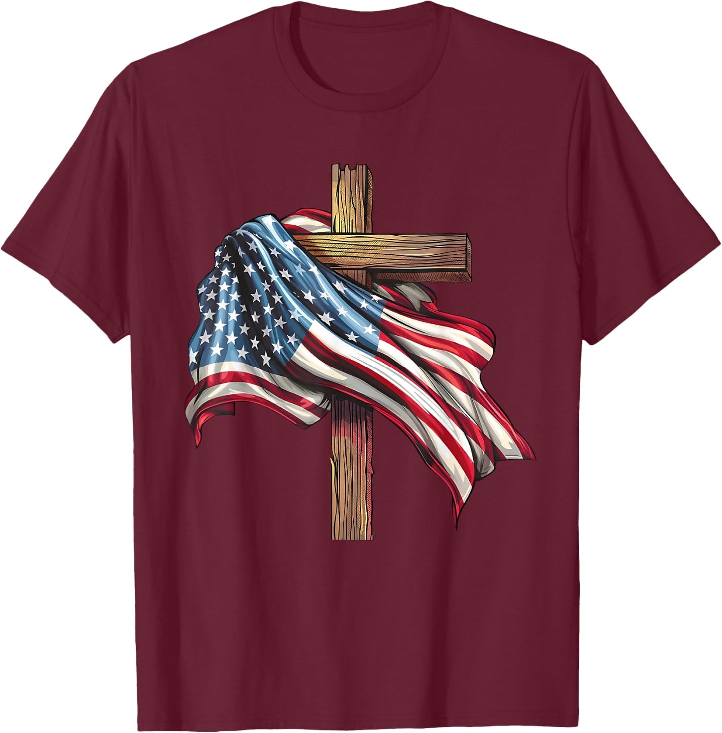 Jesus Christ Stars & Stripes American Patriotic 4th Of July T-Shirt - T-Shirt | Maroon