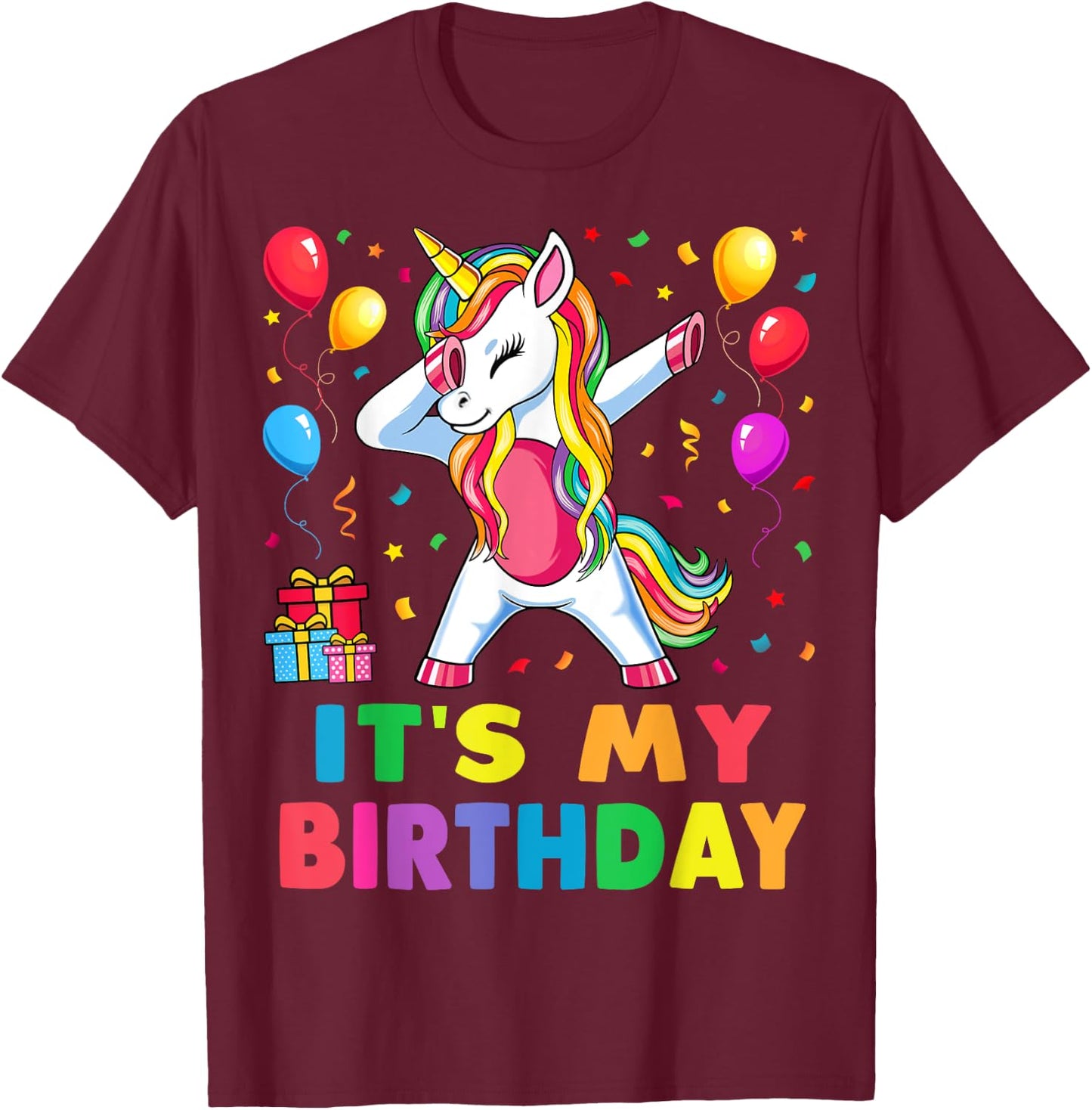 It's My Birthday for Girls Unicorn Dabbing Party Gift T-Shirt - T-Shirt | Maroon