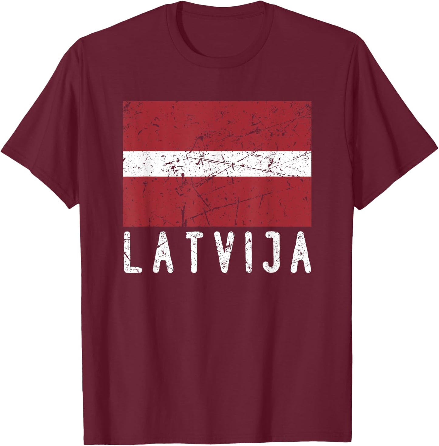 Latvian Flag Of Latvija Distressed Men Women Kids Latvia T-Shirt - T-Shirt | Maroon