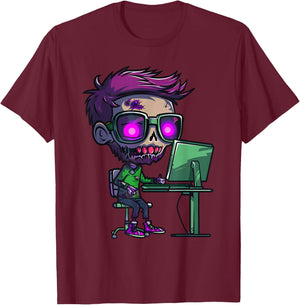 Zombie Computer Programmer Costume T-Shirt - T-Shirt | Maroon