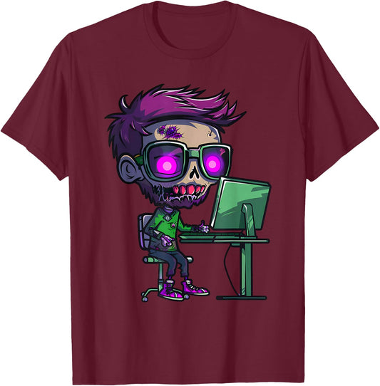 Zombie Computer Programmer Costume T-Shirt - T-Shirt | Maroon
