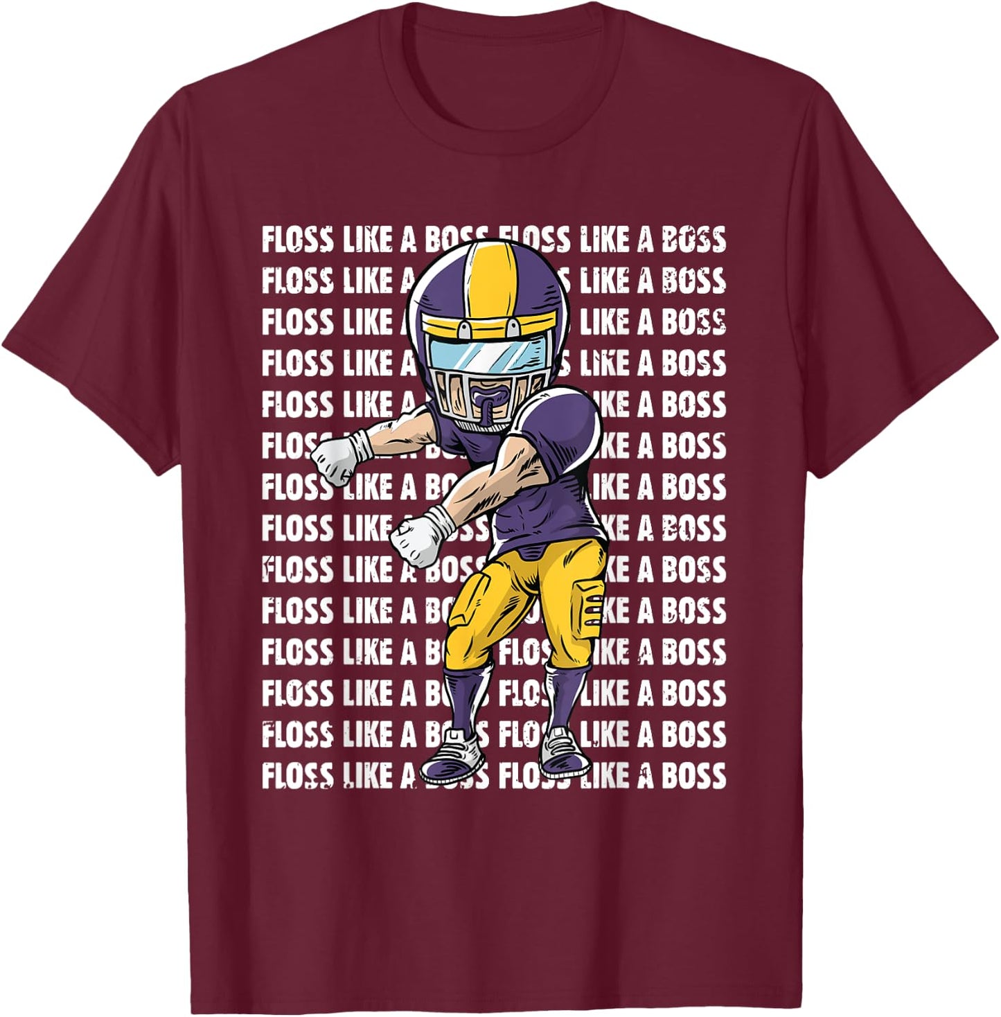 Floss Like A Boss Youth Shirt - Gold Purple Football T-Shirt - T-Shirt | Maroon