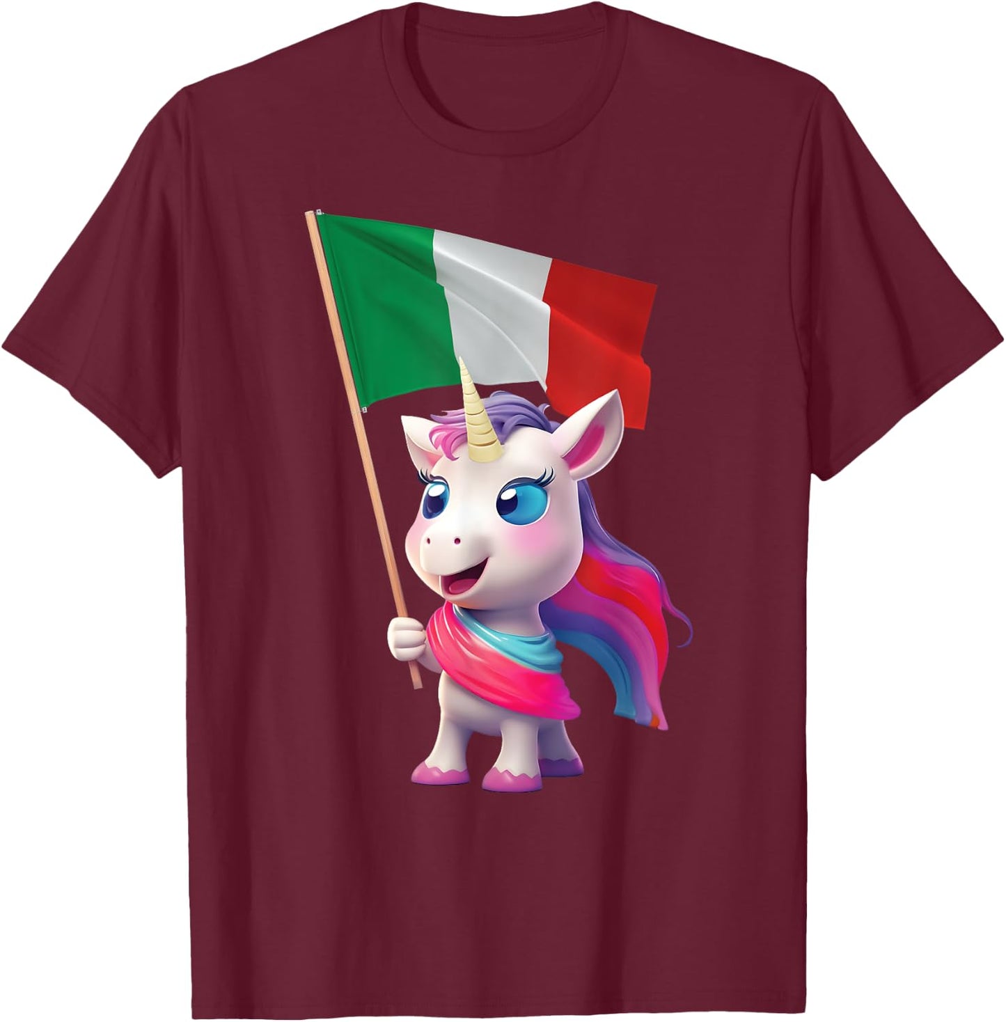 Italy Flag Unicorn Italian Italia Rome Pizza Kids Adorable T-Shirt - T-Shirt | Maroon