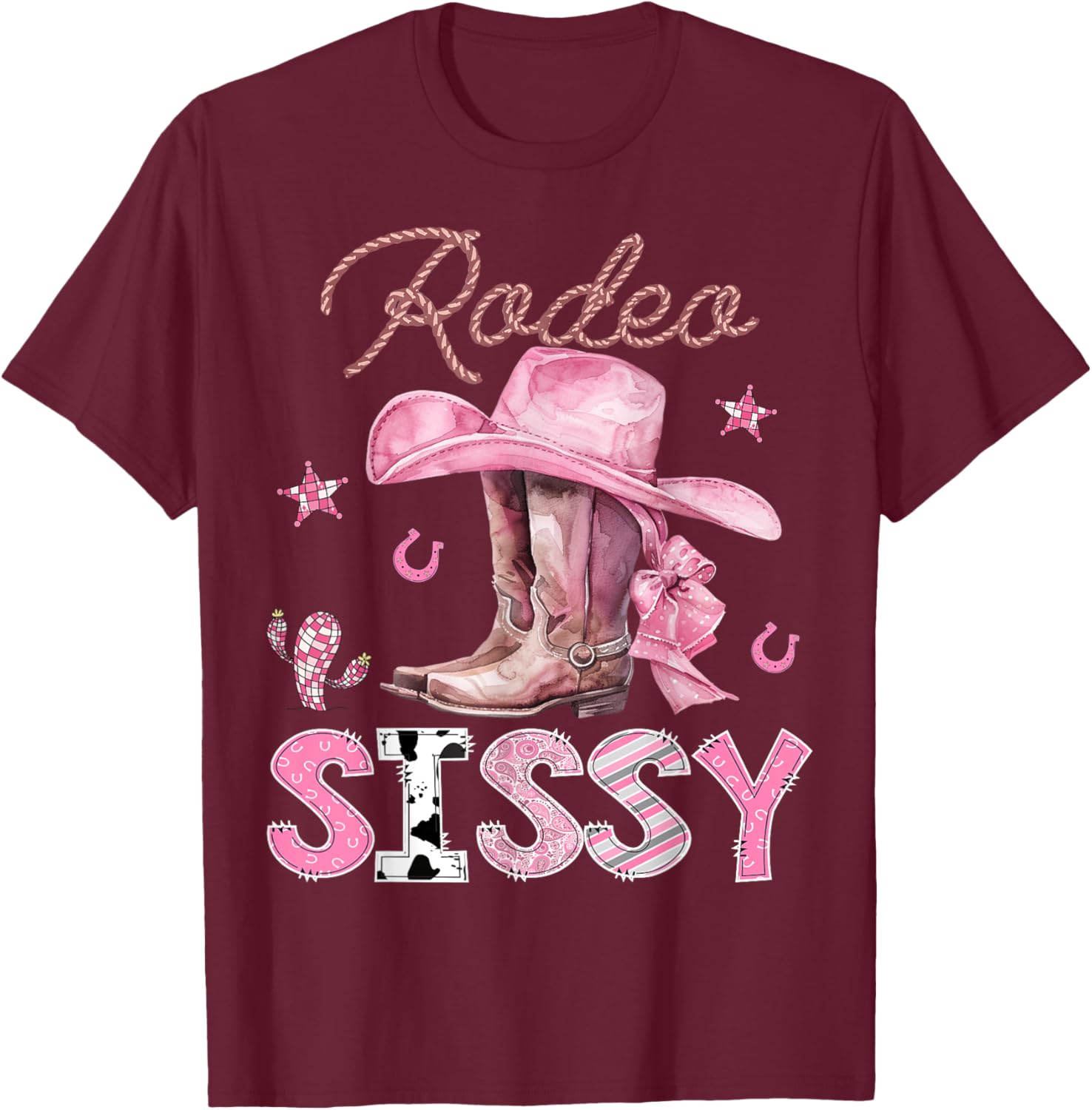 Rodeo Sissy Pink Boots Coquette CowGirl Birthday Party T-Shirt - T-Shirt | Maroon