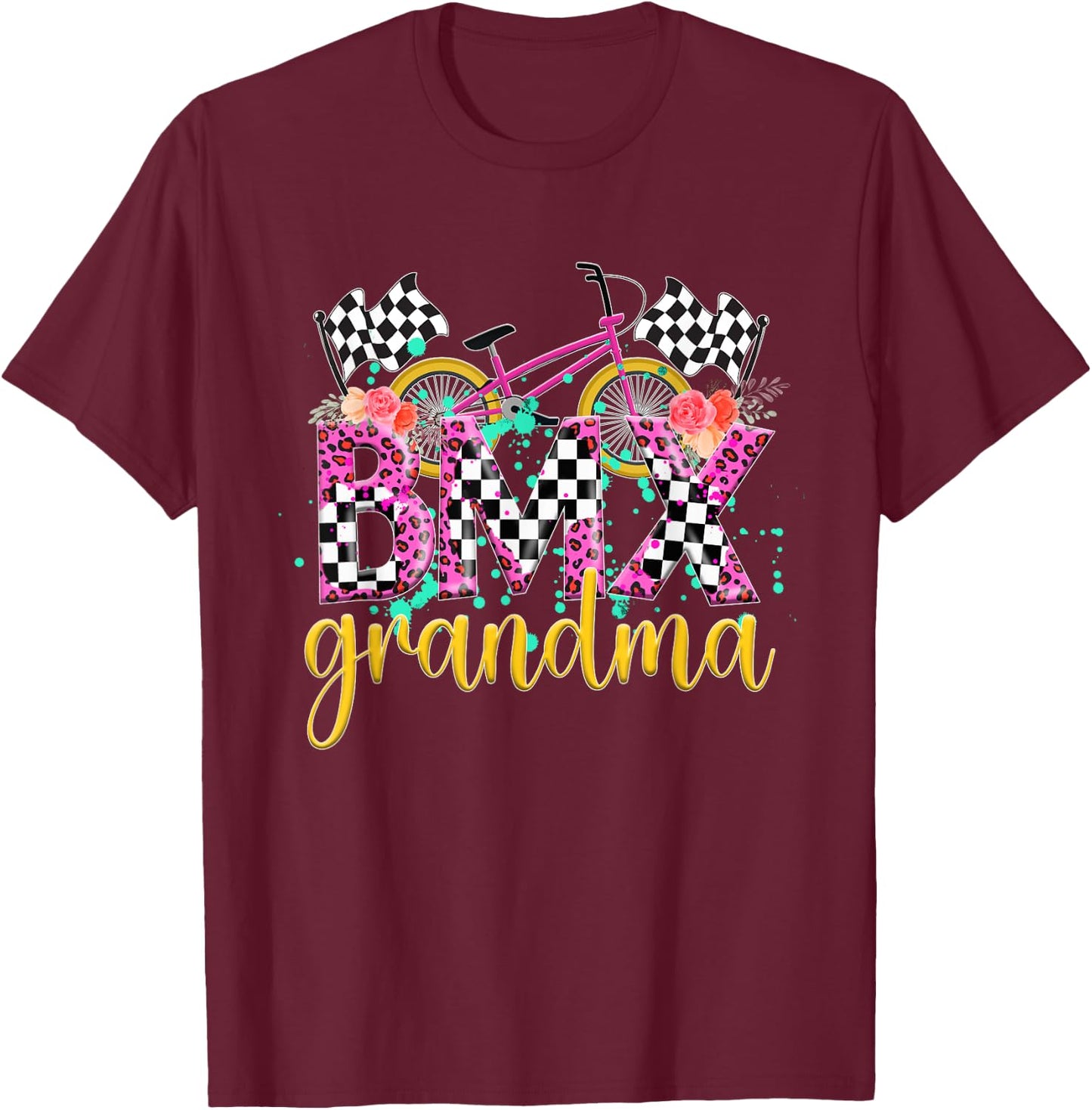 BMX Grandma Leopard Grandma Of A BMX Rider Grandmother T-Shirt - T-Shirt | Maroon