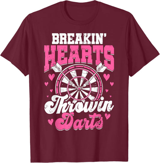 Breakin' Hearts Throwin' Darts Funny Women Darts T-Shirt - T-Shirt | Maroon