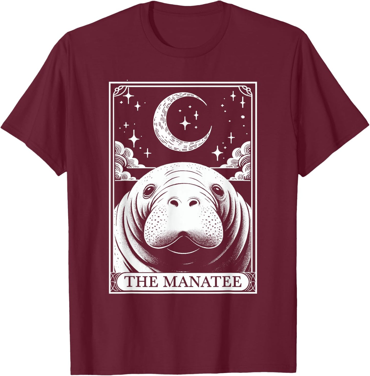Tarot Card Vintage Crescent Moon Manatee Sea Animal Lovers T-Shirt - T-Shirt | Maroon