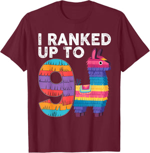 I Ranked Up To 9 Birthday Video Game Llama Piñata Birthday T-Shirt - T-Shirt | Maroon