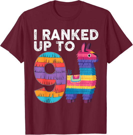 I Ranked Up To 9 Birthday Video Game Llama Piñata Birthday T-Shirt - T-Shirt | Maroon