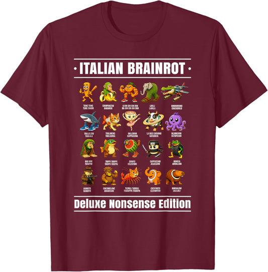 Italian Brainrot Meme Shirt Italian Brainrot Shirts for Kids T-Shirt - T-Shirt | Maroon