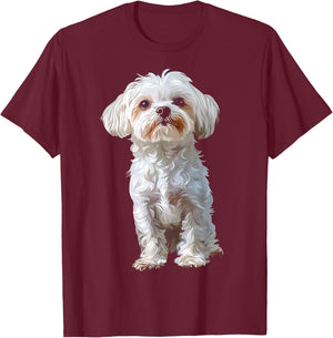 Maltese Dog Motif Pet Art Maltese T-Shirt - T-Shirt | Maroon
