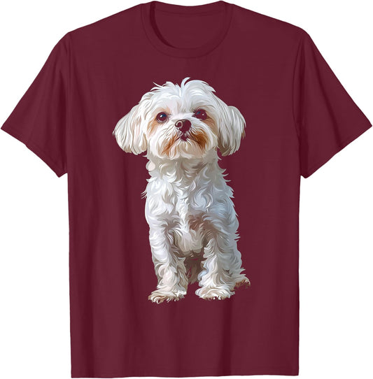 Maltese Dog Motif Pet Art Maltese T-Shirt - T-Shirt | Maroon