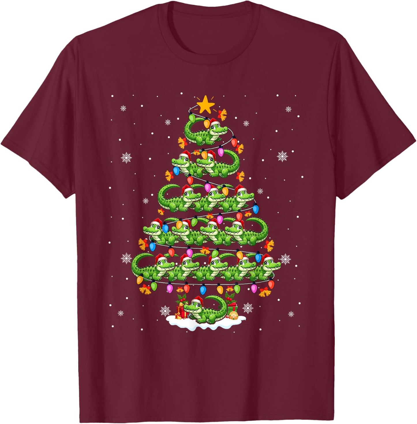 Group Santa Alligators As Christmas Tree Colorful Lights T-Shirt - T-Shirt | Maroon