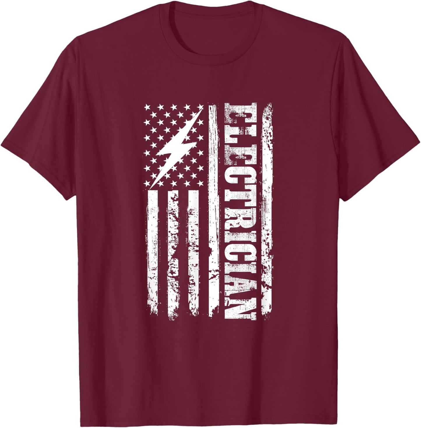 USA American Flag Electrician Lineman Electrical Worker Watt T-Shirt - T-Shirt | Maroon