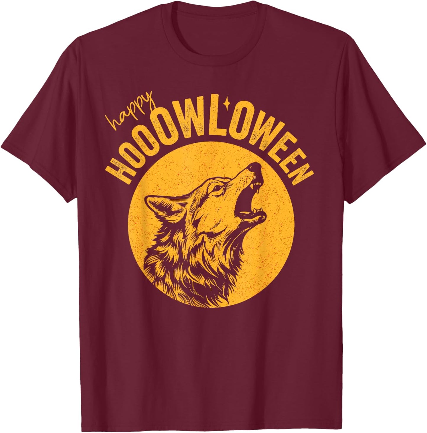 Funny halloween Howl-o-ween beautiful wolf howling at moon T-Shirt - T-Shirt | Maroon