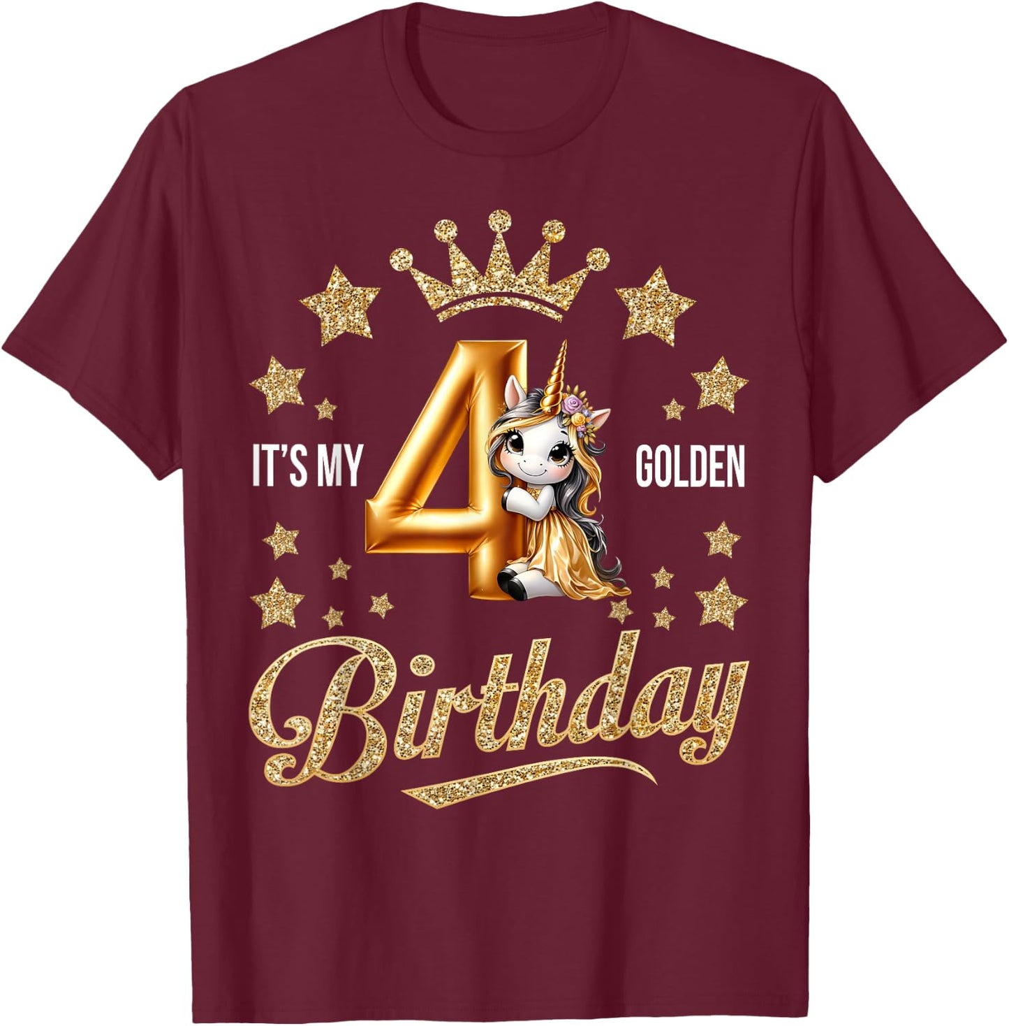 It's My 4th Golden Birthday 4 Year Old Bday Kids Groovy T-Shirt - T-Shirt | Maroon