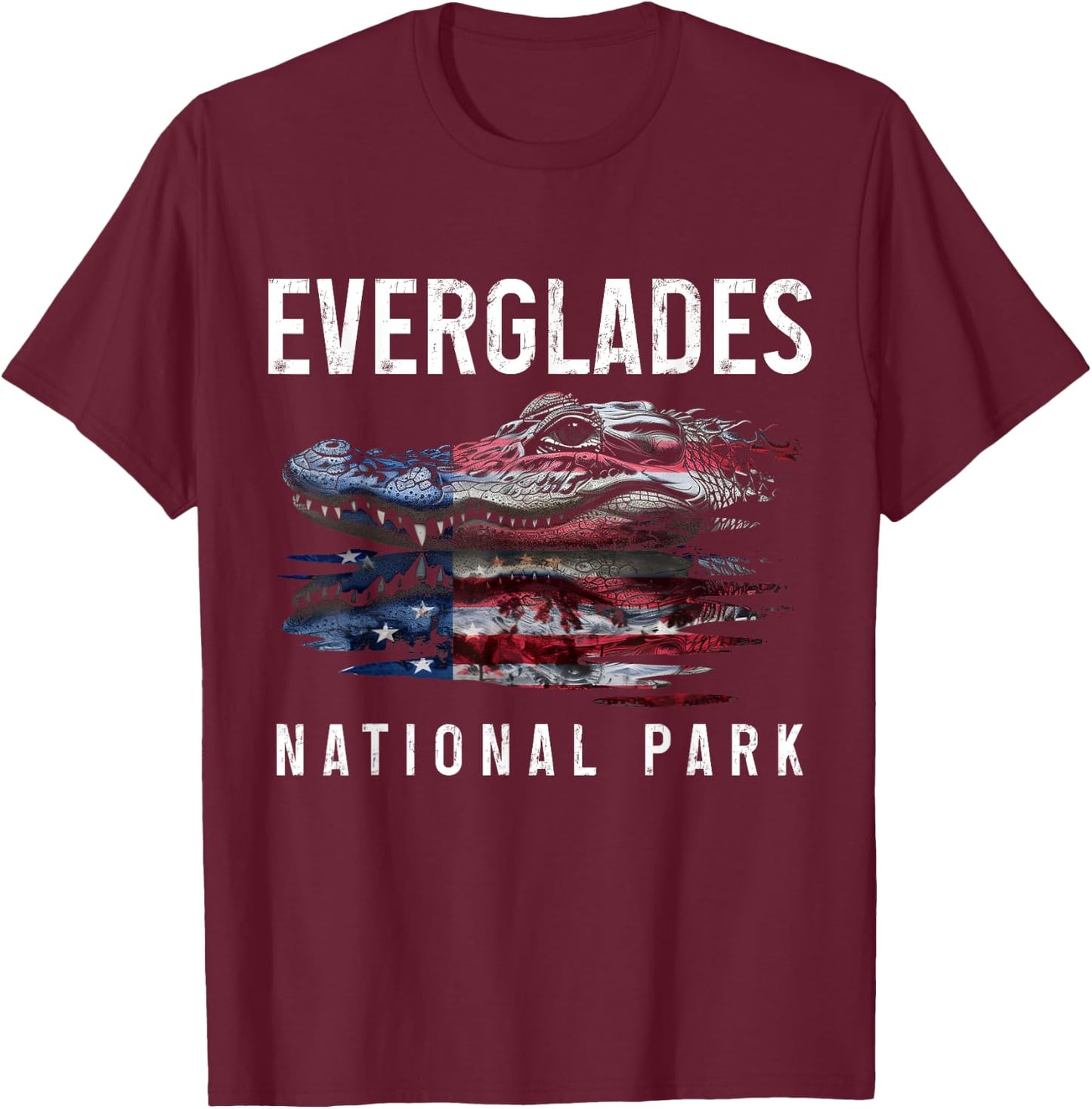 Everglades National Park Florida Alligator American Flag T-Shirt - T-Shirt | Maroon