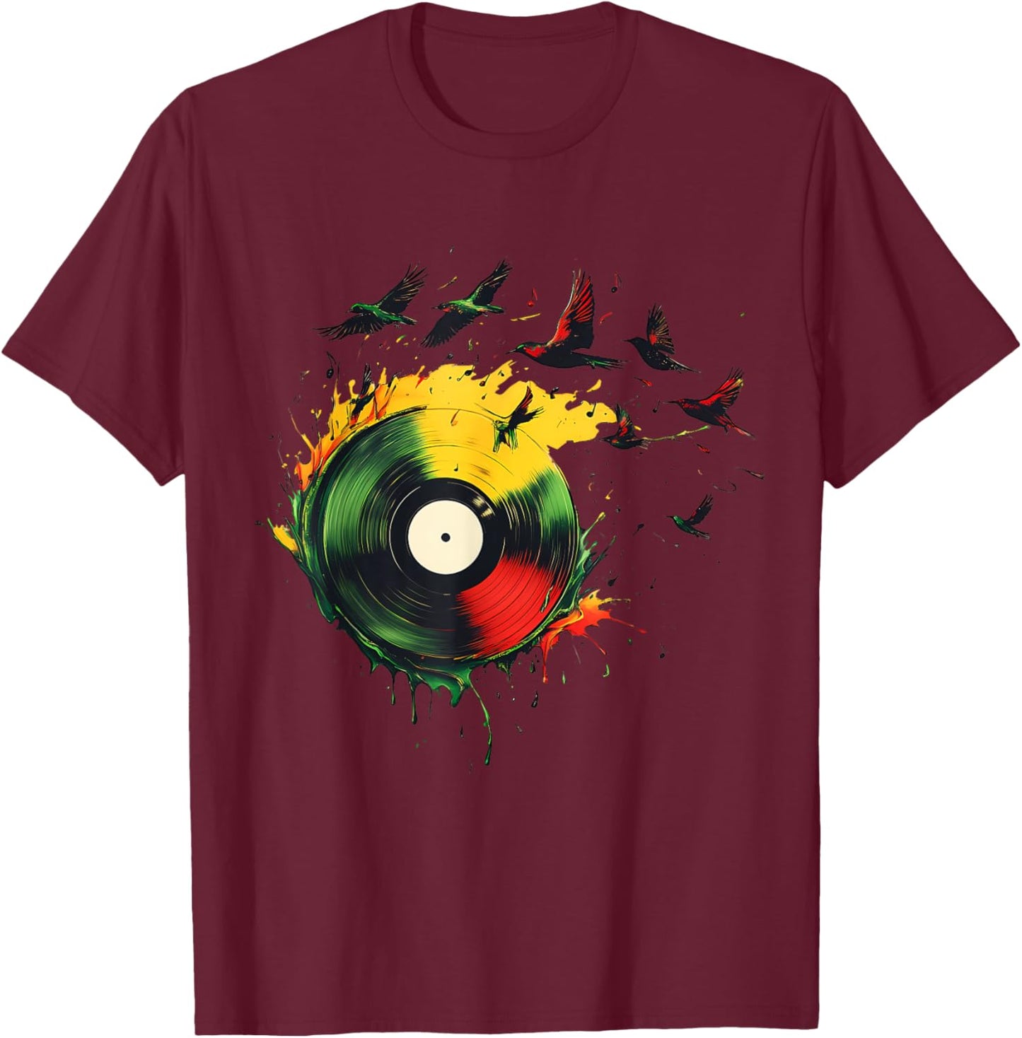 Rasta Vinyl Rastafarian Roots Jamaican Reggae Music T-Shirt - T-Shirt | Maroon