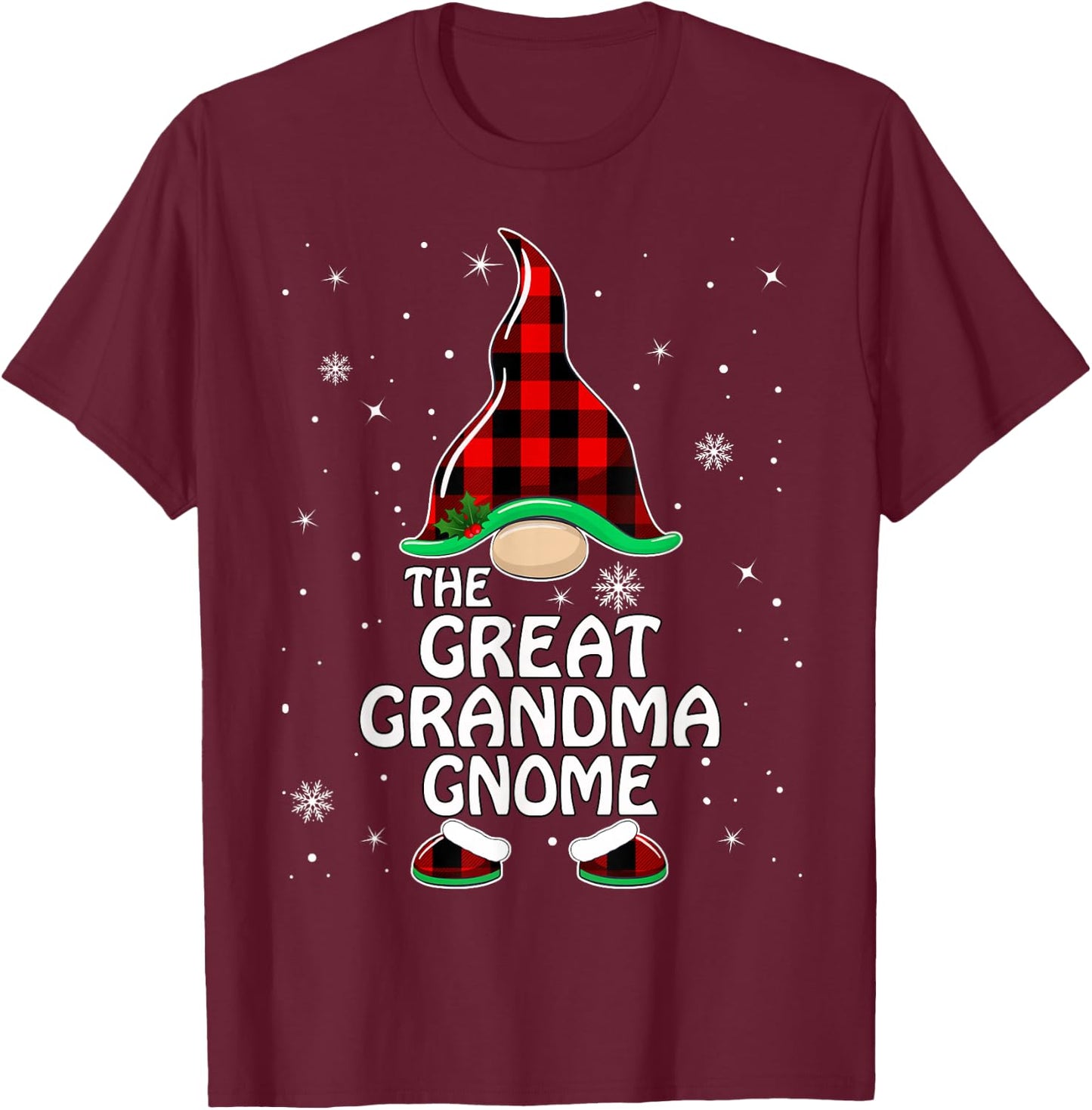 Great grandma Gnome Buffalo Plaid Matching Family Christmas T-Shirt - T-Shirt | Maroon