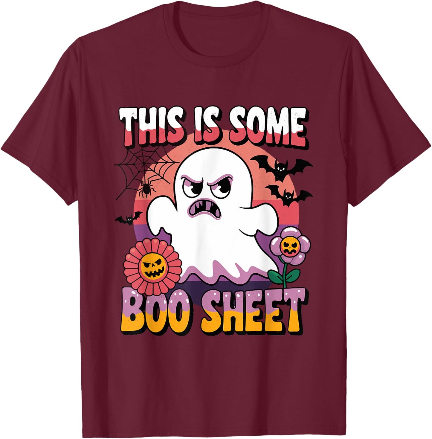 Groovy Ghost This is Some Boo Sheet Funny Halloween Costume T-Shirt - T-Shirt | Maroon