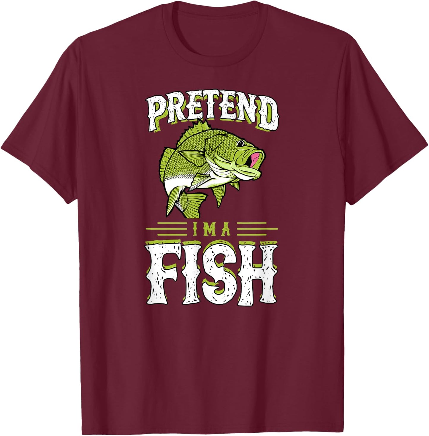 Pretend I'm A Fish Bass Funny Cute Lazy Halloween Costume T-Shirt - T-Shirt | Maroon