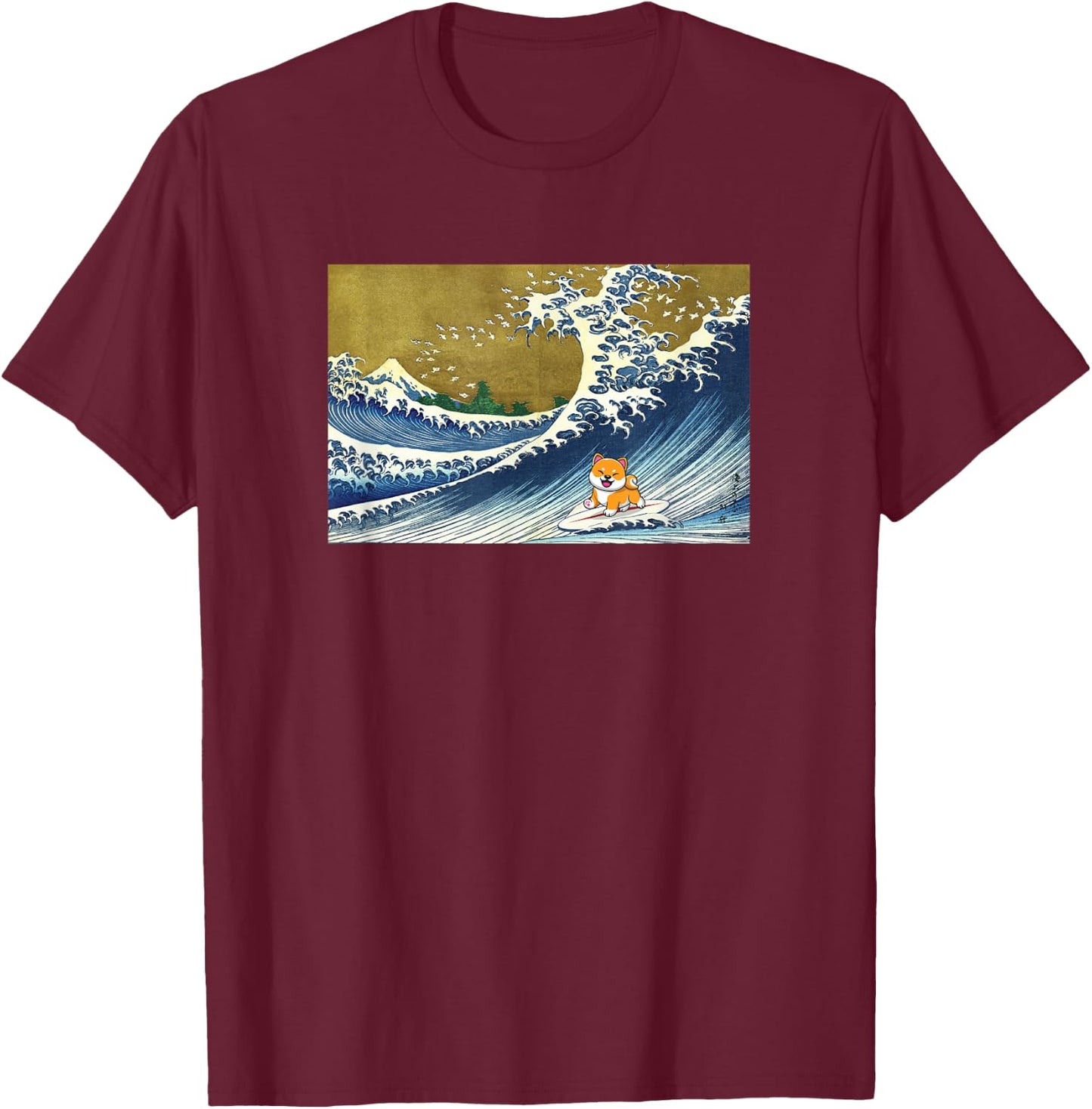 Kids Meme Lover Surfing A Great Wave Kawaii Girls Shiba Inu T-Shirt - T-Shirt | Maroon