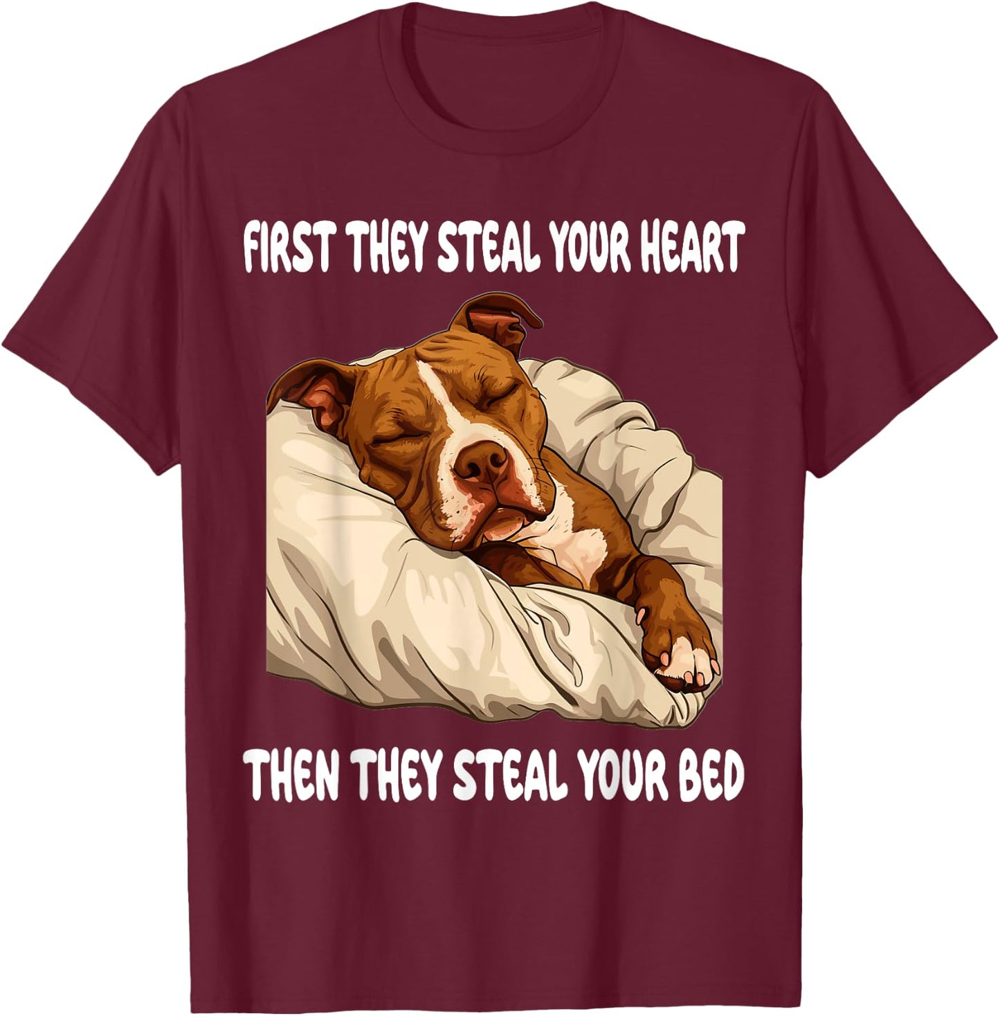 Pitbull Sleeping Pajamas Nightgown T-Shirt - T-Shirt | Maroon
