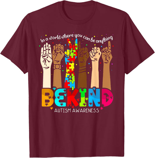 Be Kind Hand Sign Language Autism Awareness ASL SPED Teacher Men Women Kids T-Shirt - T-Shirt | Maroon
